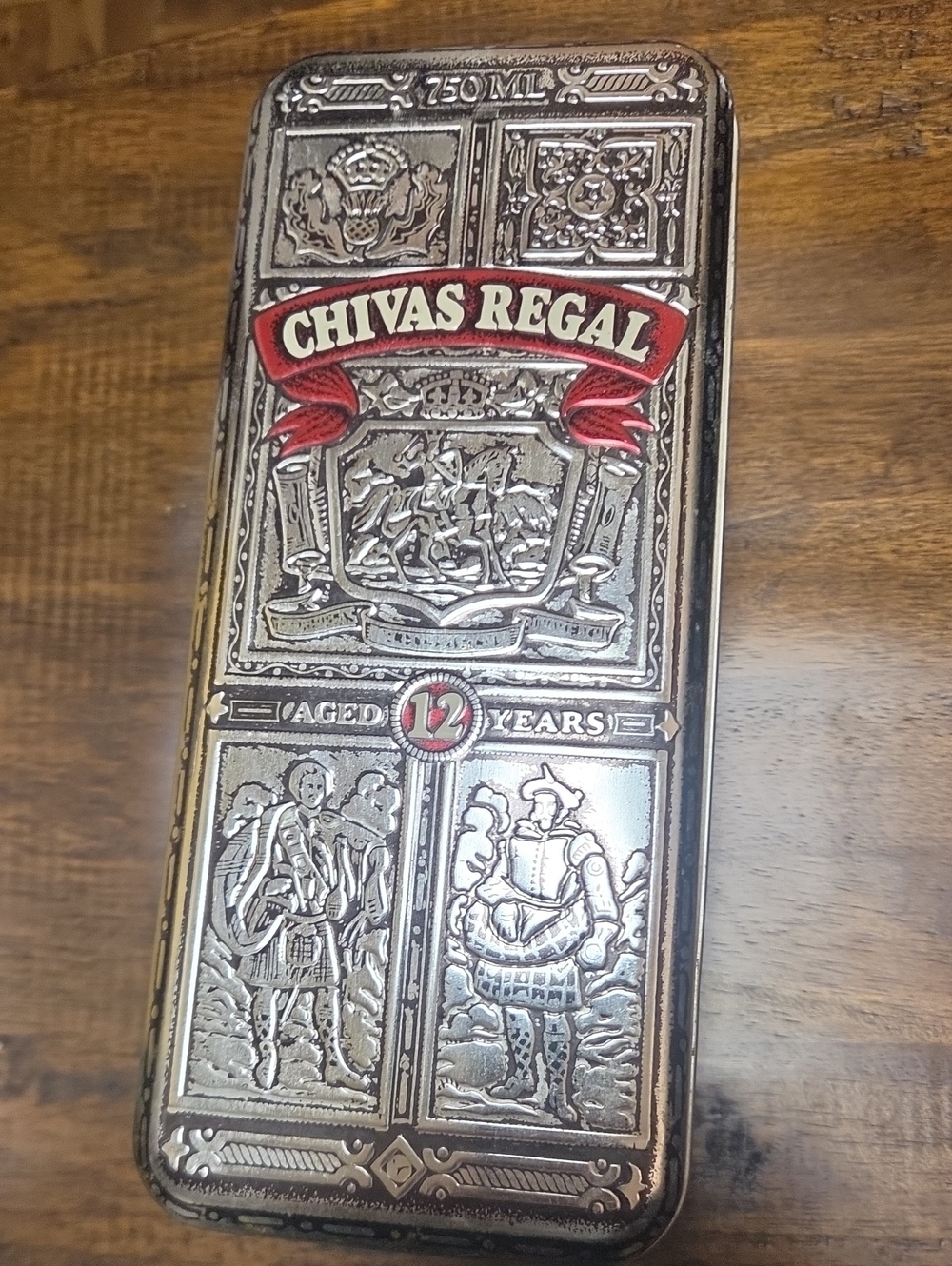 Chivas Regal 12 Years Decorative Whisky Tin in Silver & Red